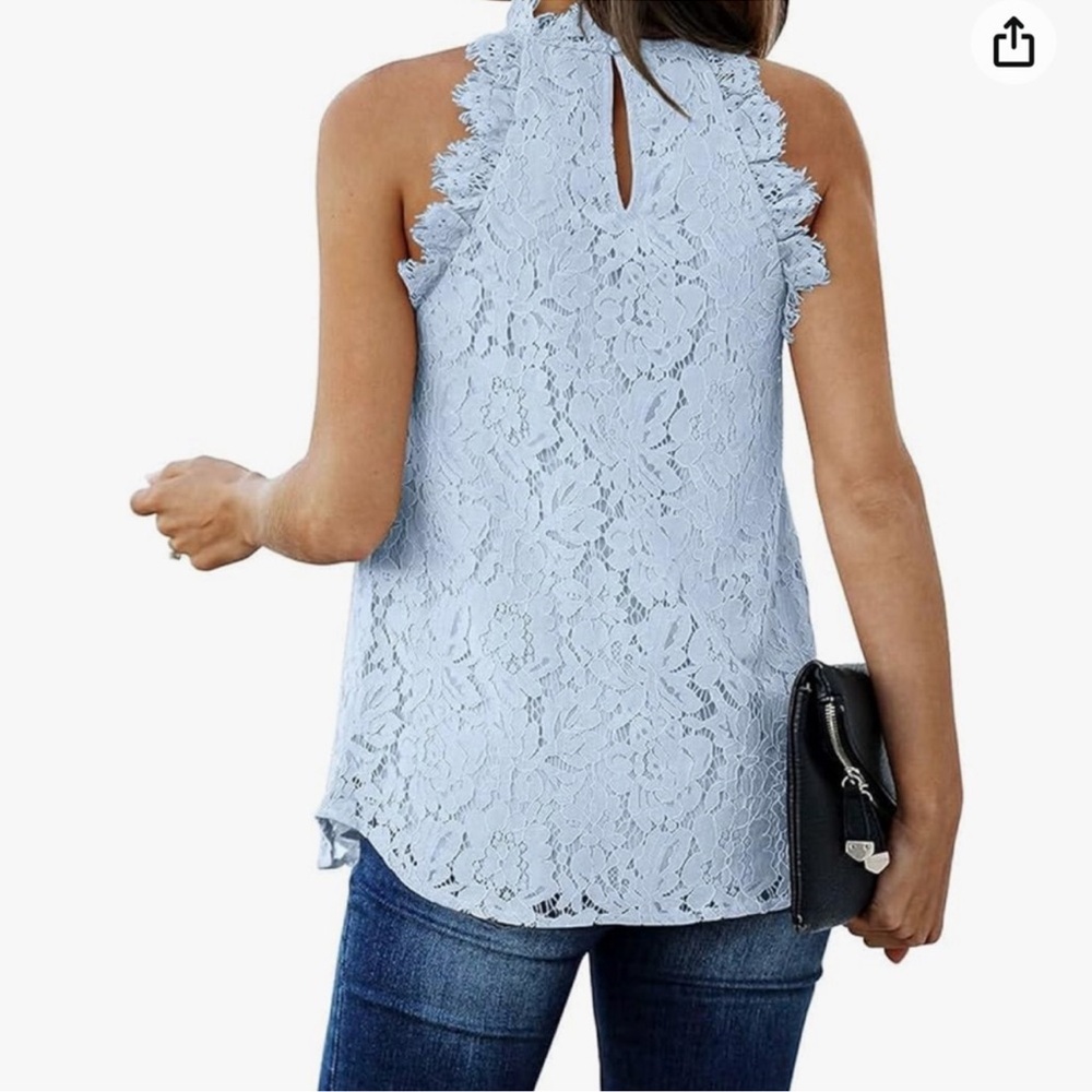 Like New Berryou Lace Tank Top- Blue, Size Medium - Picture 2 of 11